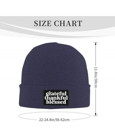 Grateful Thankful Blessed Slouchy Beanie for Men Winter Hats for Women Skully Stocking Navy Blue $9.27 Skullies & Beanies