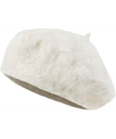 Solid Color Angora French Beret Furry Artist Flat Winter Hat White $17.98 Berets