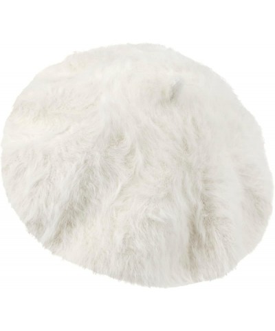 Solid Color Angora French Beret Furry Artist Flat Winter Hat White $17.98 Berets