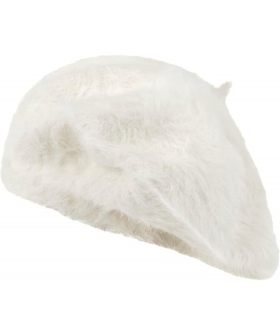 Solid Color Angora French Beret Furry Artist Flat Winter Hat White $17.98 Berets