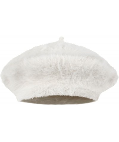 Solid Color Angora French Beret Furry Artist Flat Winter Hat White $17.98 Berets