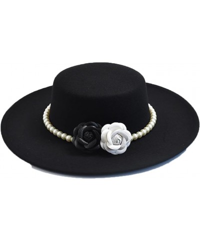 Fedora Hat for Women 10CM Wide Brim Flat Top Felt Hat Winter Autumn Wedding Jazz Hats Black $18.23 Fedoras