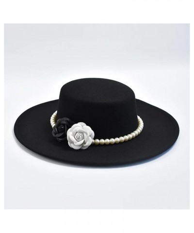 Fedora Hat for Women 10CM Wide Brim Flat Top Felt Hat Winter Autumn Wedding Jazz Hats Black $18.23 Fedoras