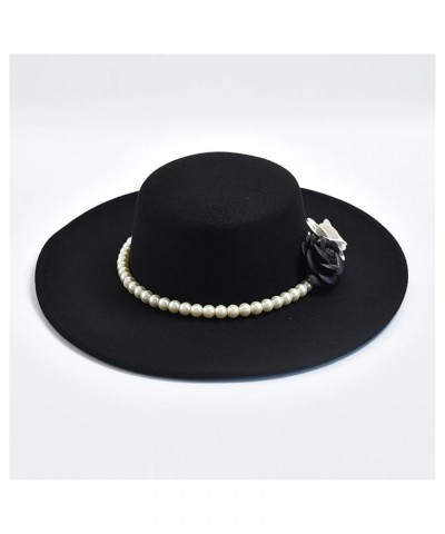 Fedora Hat for Women 10CM Wide Brim Flat Top Felt Hat Winter Autumn Wedding Jazz Hats Black $18.23 Fedoras