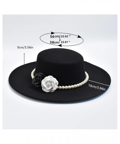 Fedora Hat for Women 10CM Wide Brim Flat Top Felt Hat Winter Autumn Wedding Jazz Hats Black $18.23 Fedoras