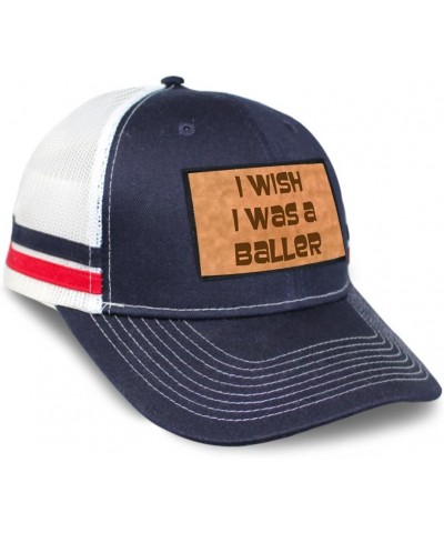 Patch Hat Printed Leather Background I Wish I was A Baller Baseball Ball Game Cotton Trucker Baseball Cap Navy White Stripes ...