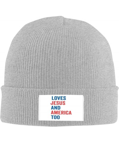 Jesus and America Too Beanie Knit Women Hats Black Daily Knit Ribbed Cap Men Winter Warm Hat Gray $9.93 Skullies & Beanies