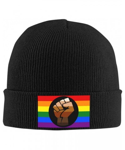 QPOC Pride Flag LGBTQ Cozy Winter Essential: Hand-Knitted Hat Ultimate Warmth Black $15.25 Skullies & Beanies