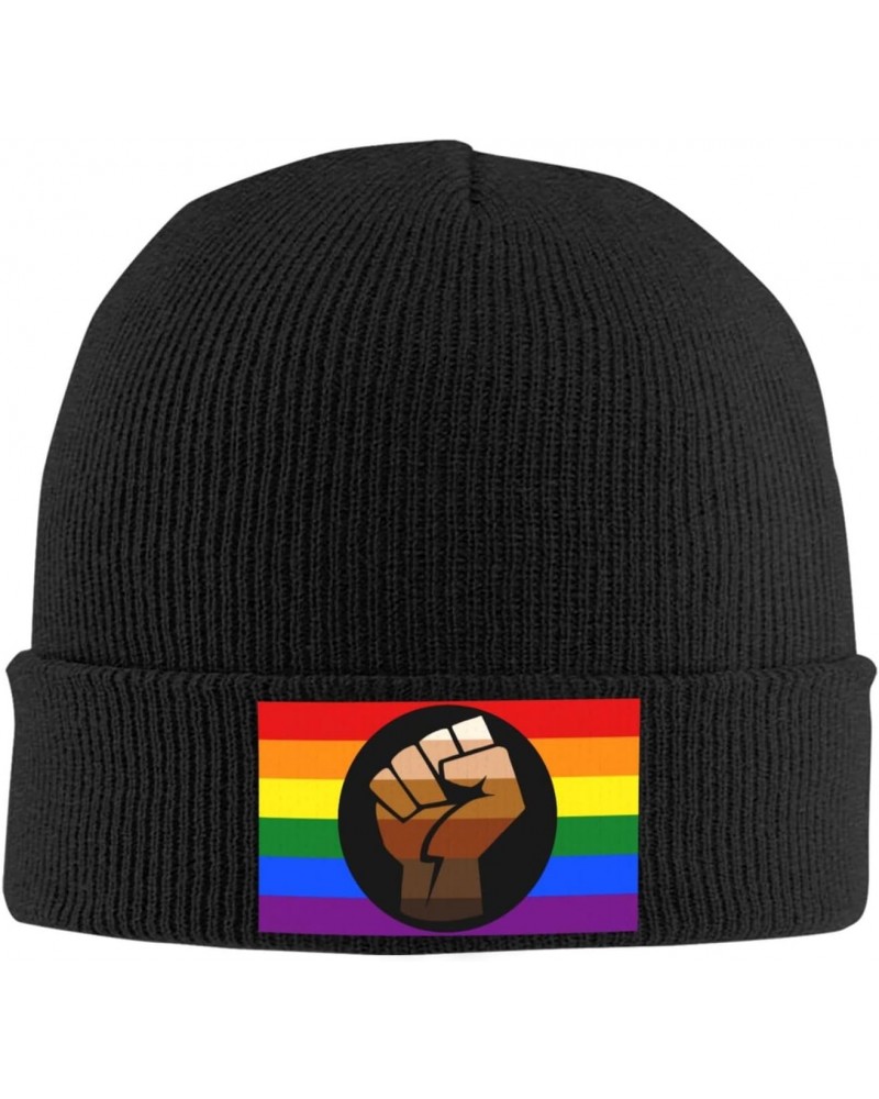 QPOC Pride Flag LGBTQ Cozy Winter Essential: Hand-Knitted Hat Ultimate Warmth Black $15.25 Skullies & Beanies