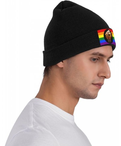 QPOC Pride Flag LGBTQ Cozy Winter Essential: Hand-Knitted Hat Ultimate Warmth Black $15.25 Skullies & Beanies