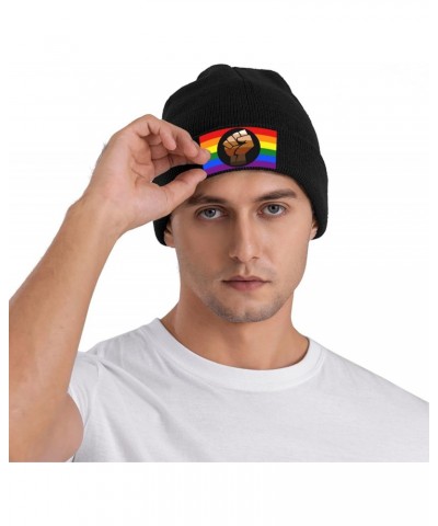 QPOC Pride Flag LGBTQ Cozy Winter Essential: Hand-Knitted Hat Ultimate Warmth Black $15.25 Skullies & Beanies