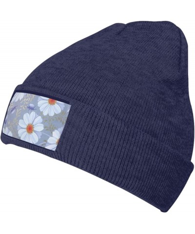 Daisy Blue. Print Knitted Hat Knit Cap Daily Knit Hat Men's Unisex Winter Beanie Hat Women Cap Warm Soft Caps Navy Blue $14.5...