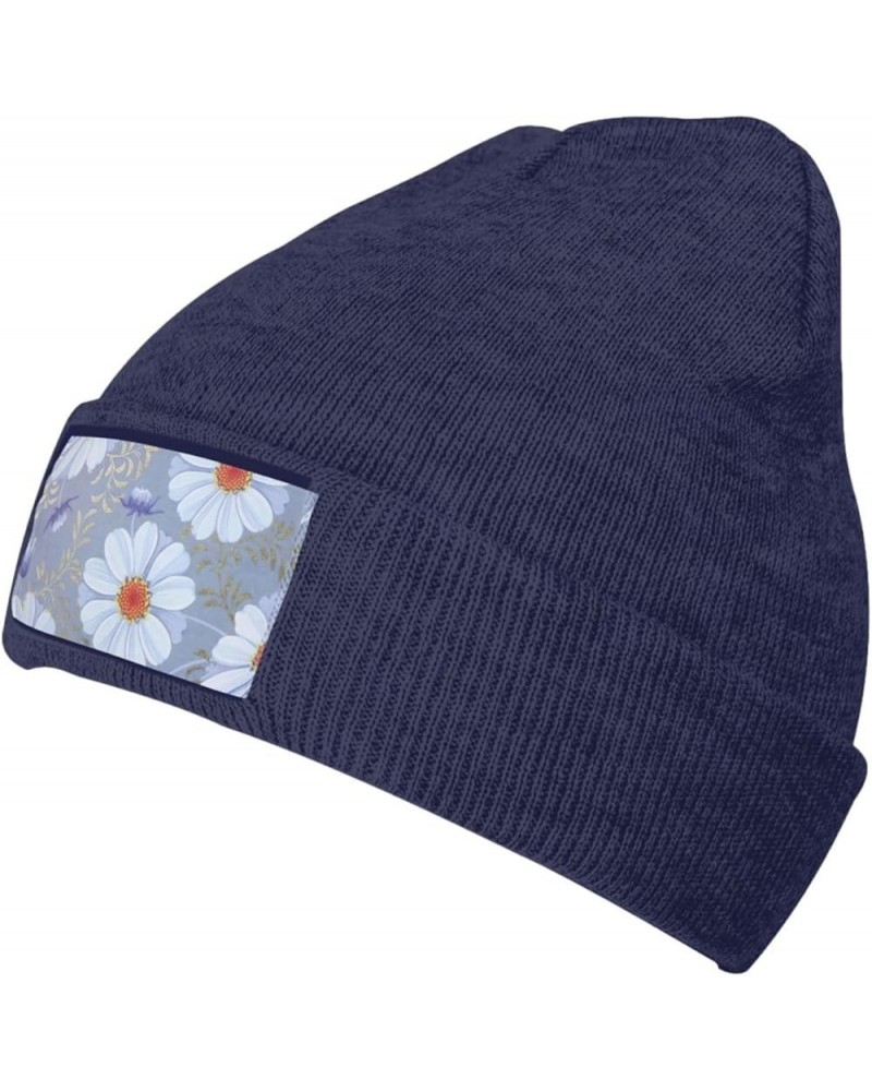 Daisy Blue. Print Knitted Hat Knit Cap Daily Knit Hat Men's Unisex Winter Beanie Hat Women Cap Warm Soft Caps Navy Blue $14.5...