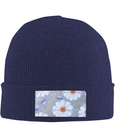 Daisy Blue. Print Knitted Hat Knit Cap Daily Knit Hat Men's Unisex Winter Beanie Hat Women Cap Warm Soft Caps Navy Blue $14.5...