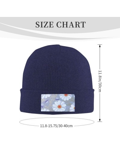 Daisy Blue. Print Knitted Hat Knit Cap Daily Knit Hat Men's Unisex Winter Beanie Hat Women Cap Warm Soft Caps Navy Blue $14.5...