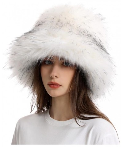 Women's Winter Furry Hat - Faux Fur Fluffy Fuzzy Warm Winter Bucket Hats Fisherman Russian Style for Ski Snow White $18.47 Bu...