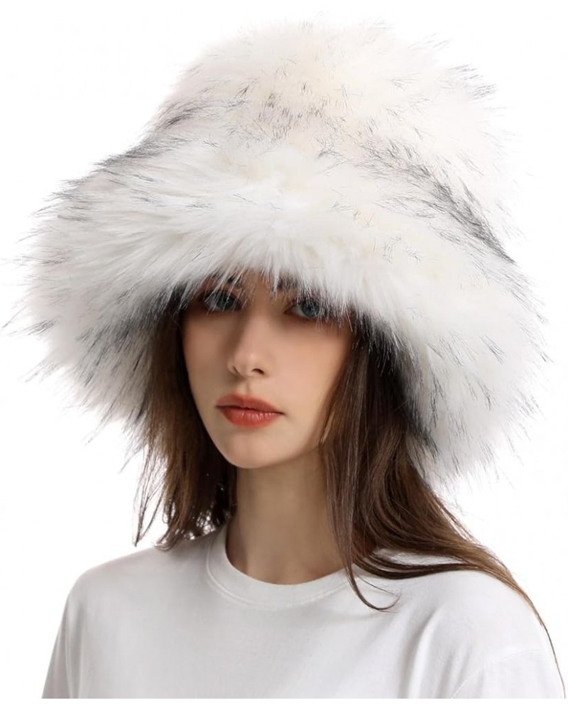 Women's Winter Furry Hat - Faux Fur Fluffy Fuzzy Warm Winter Bucket Hats Fisherman Russian Style for Ski Snow White $18.47 Bu...