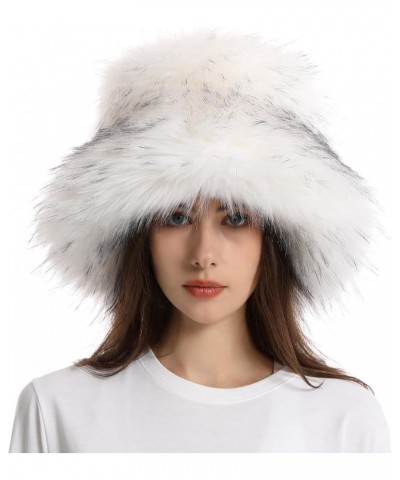 Women's Winter Furry Hat - Faux Fur Fluffy Fuzzy Warm Winter Bucket Hats Fisherman Russian Style for Ski Snow White $18.47 Bu...