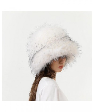 Women's Winter Furry Hat - Faux Fur Fluffy Fuzzy Warm Winter Bucket Hats Fisherman Russian Style for Ski Snow White $18.47 Bu...