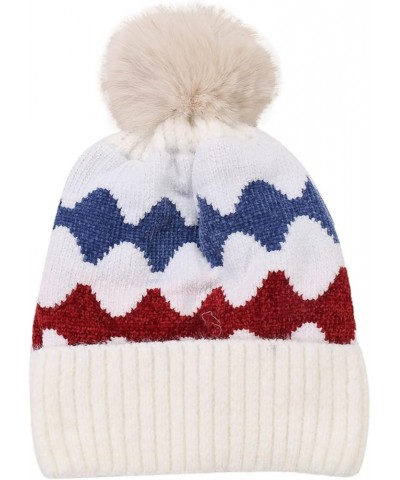 Chunky Cable Knit Pom Poms Lined Winter Hat Ears Hats for Women Knitted Hat Warm Hats White 2 $9.45 Skullies & Beanies