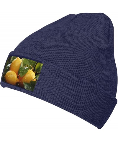 Fresh Lemon Beanie Hats for Women Men Winter Warm Knit Hat Slouchy Skull Cap Knit Cuffed Beanie Navy Blue $10.30 Skullies & B...