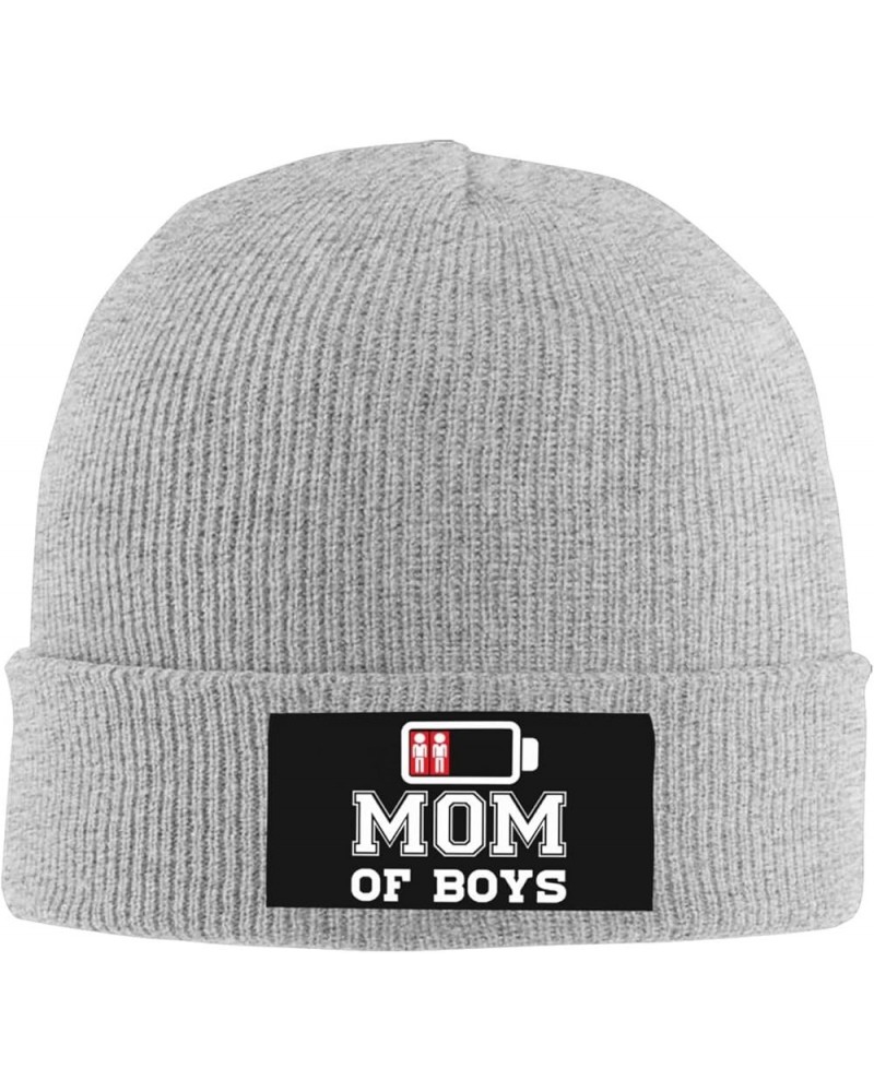 Mom of Boys Cuffed Beanie Hat Funny Winter Knit Elastic Acrylic Beanie Unisex Gray $10.53 Skullies & Beanies