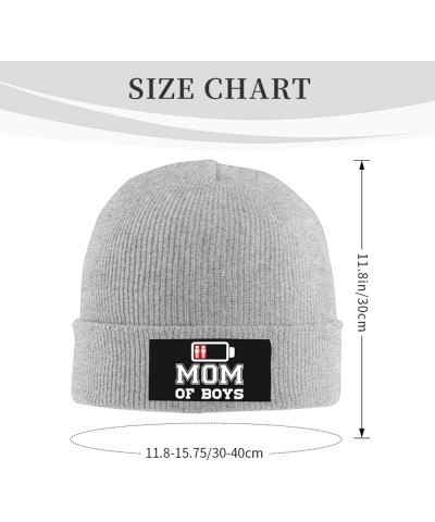 Mom of Boys Cuffed Beanie Hat Funny Winter Knit Elastic Acrylic Beanie Unisex Gray $10.53 Skullies & Beanies