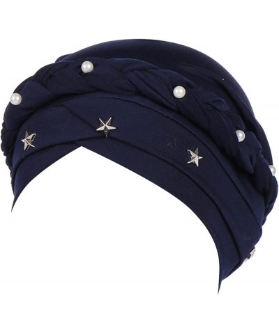 Womens Elastic Solid Color Comfortable Flat Hat Single Color Single Pearl Braid Cap Caps and Hats Navy $8.15 Berets