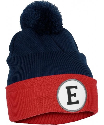 Custom A to Z Initial Letters Cuff Pom-Pom Navy Red Hat Beanie Warm Knit Skull Cap Letter E $10.38 Skullies & Beanies