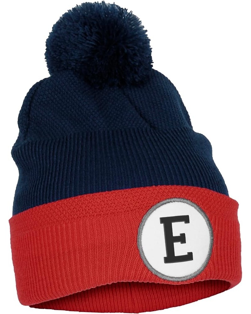 Custom A to Z Initial Letters Cuff Pom-Pom Navy Red Hat Beanie Warm Knit Skull Cap Letter E $10.38 Skullies & Beanies