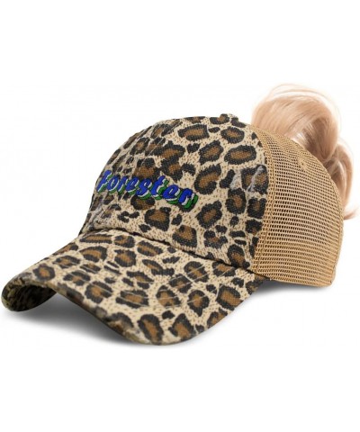 Custom Womens Ponytail Cap Forester Wildlife Cotton Conservation Distressed Trucker Hat Leopard Design Only $17.99 Baseball Caps