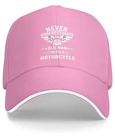 Never Underestimate an Old Man with A Motorcycle Baseball Cap Sandwich Brim Hats for Men Women Adjustable Caps Pink $11.48 Ba...