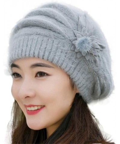 Fashion Womens Flower Knit Crochet Hat Winter Warm Cap Beret for Men French Grey-a $12.20 Skullies & Beanies