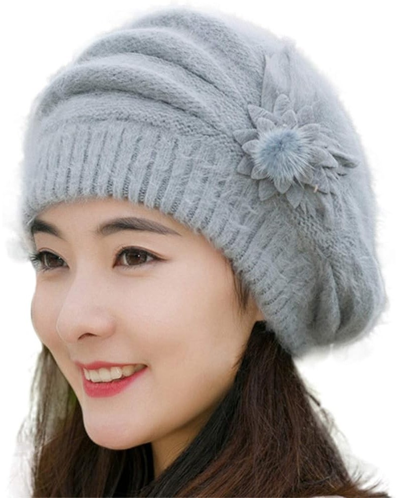 Fashion Womens Flower Knit Crochet Hat Winter Warm Cap Beret for Men French Grey-a $12.20 Skullies & Beanies