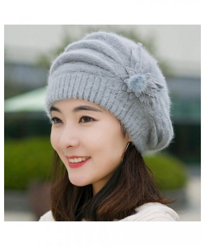 Fashion Womens Flower Knit Crochet Hat Winter Warm Cap Beret for Men French Grey-a $12.20 Skullies & Beanies