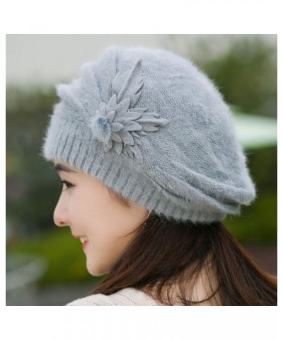 Fashion Womens Flower Knit Crochet Hat Winter Warm Cap Beret for Men French Grey-a $12.20 Skullies & Beanies