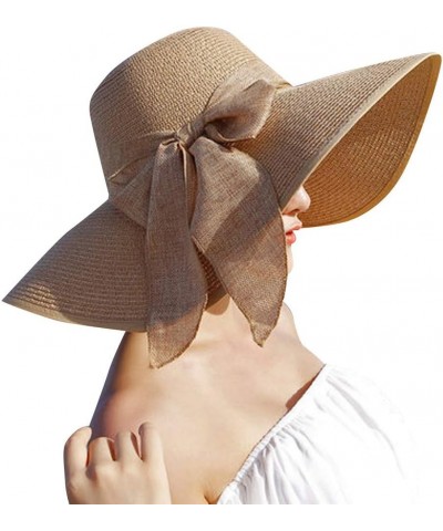 Wide Floppy Brim Beach Bowknot Folding Hat Straw Brim Sun Hats Big Cap Cycling Trucker hat Baseball Caps Cap Women Khaki $9.0...