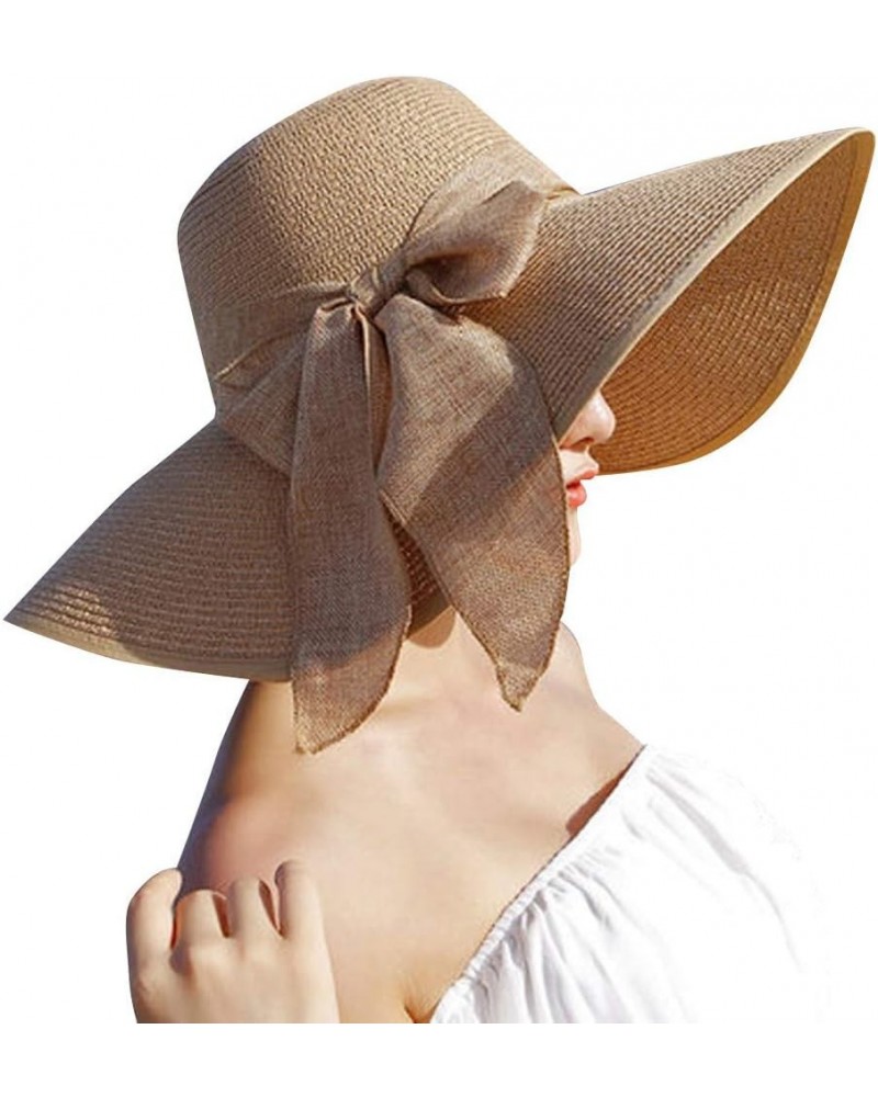 Wide Floppy Brim Beach Bowknot Folding Hat Straw Brim Sun Hats Big Cap Cycling Trucker hat Baseball Caps Cap Women Khaki $9.0...