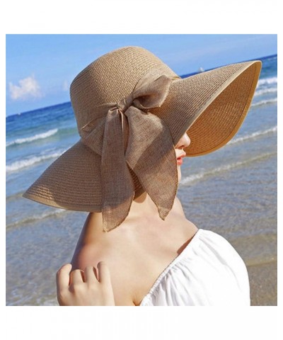 Wide Floppy Brim Beach Bowknot Folding Hat Straw Brim Sun Hats Big Cap Cycling Trucker hat Baseball Caps Cap Women Khaki $9.0...