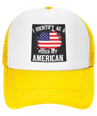 I Identifys As A Pissed Off American Mesh Trucker Hat Women Baseball Cap for Men Golf Dad Hat Snapback Hat Black Yellow $10.4...