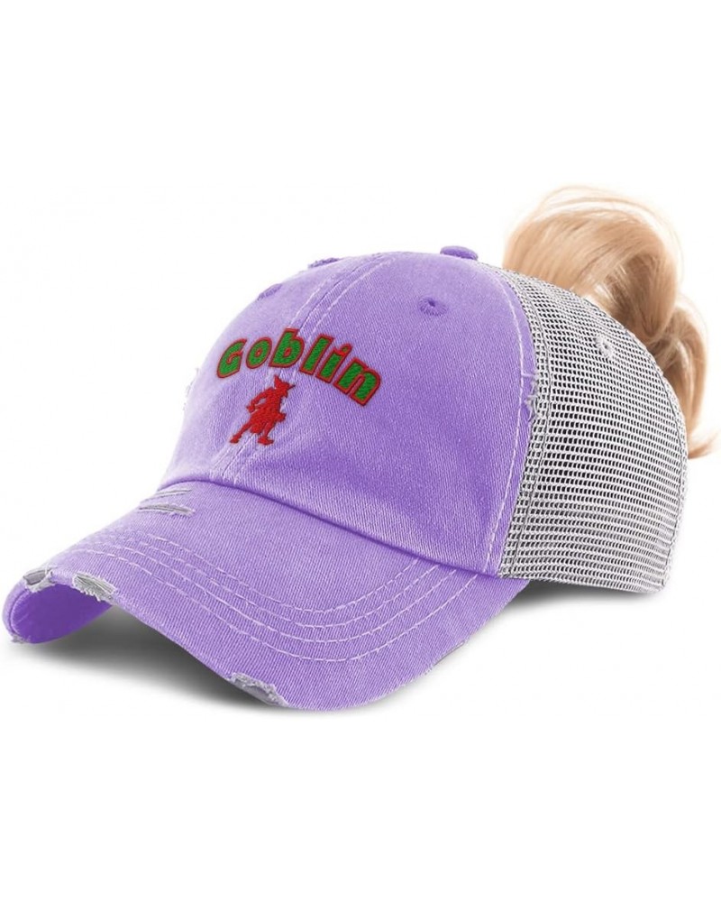 Custom Womens Ponytail Cap Goblin Mythical Creatures Creature Cotton Fairy Distressed Trucker Hat Lavender Design Only $12.71...