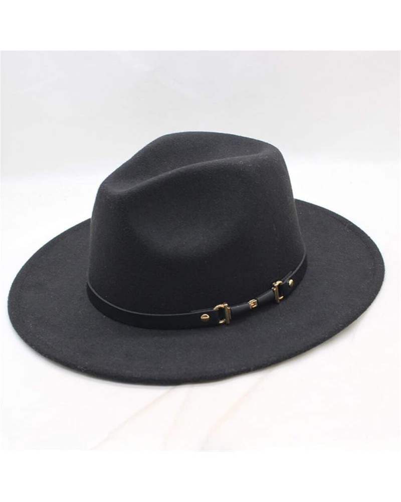 Womens Felt Wool Fedora Hat, Classic Wide Brim Floppy Panama Hat,Belt Buckle for Beach Church 8 $15.80 Fedoras