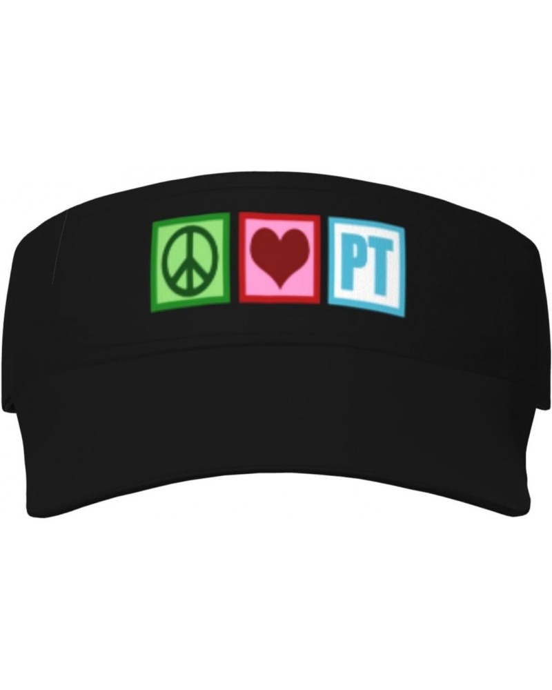 Peace Love Physical Therapy Visor Cap Adjustable Uv Protection Sun Visor Hats Empty Top Baseball Hat for Women and Men Black ...