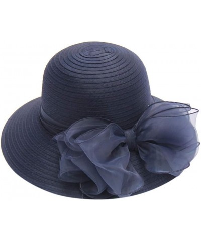 Women Organza Fascinator Hat, Women's Derby Church Hat Wide Brim Leaf Flower Bridal Shower Hat 2022 Fashion Sun Hats Navy-2 $...