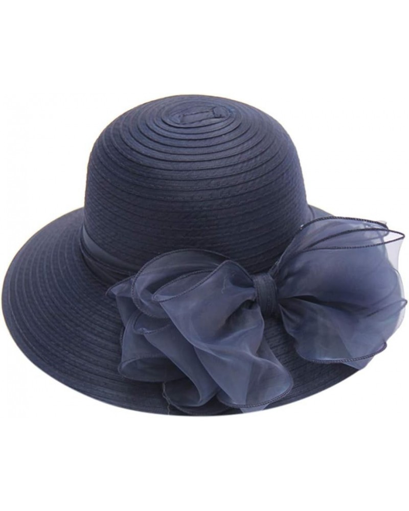 Women Organza Fascinator Hat, Women's Derby Church Hat Wide Brim Leaf Flower Bridal Shower Hat 2022 Fashion Sun Hats Navy-2 $...