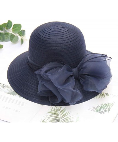 Women Organza Fascinator Hat, Women's Derby Church Hat Wide Brim Leaf Flower Bridal Shower Hat 2022 Fashion Sun Hats Navy-2 $...