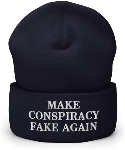 Make Conspiracy Fake Again Hat (Embroidered Cuffed Beanie) Navy $17.43 Skullies & Beanies