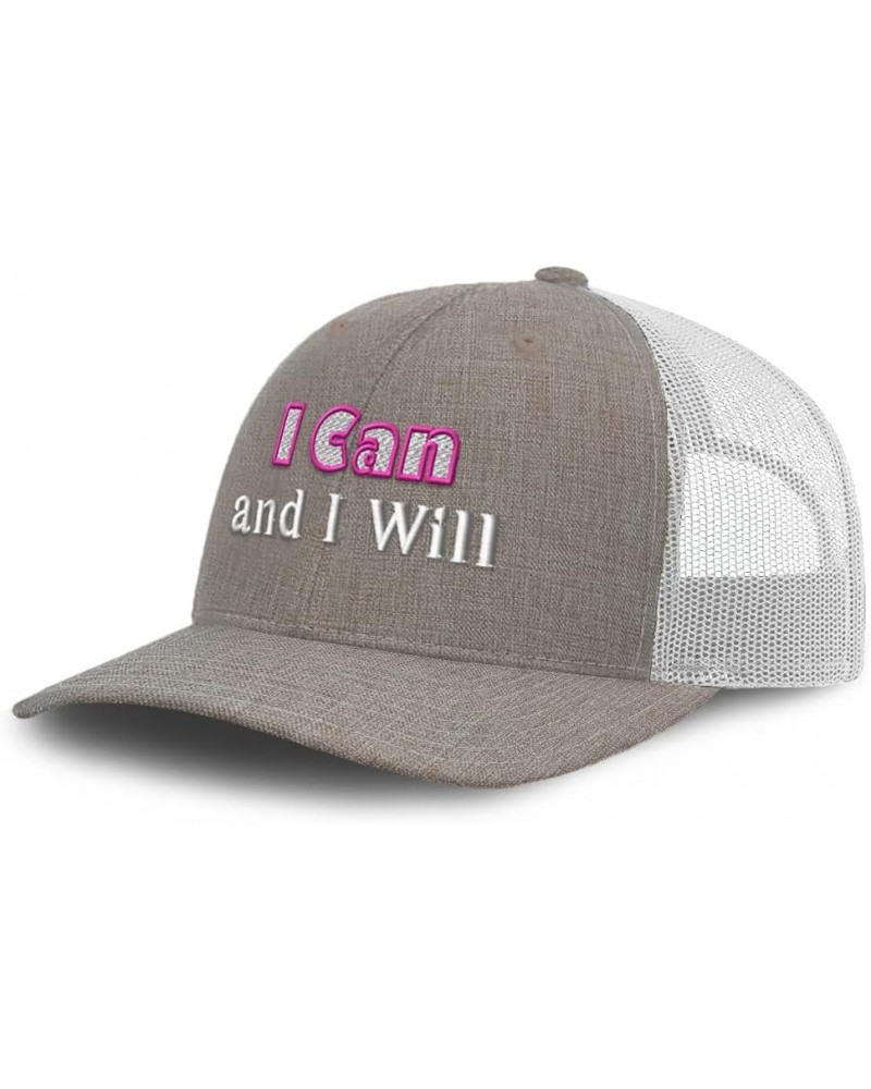 Trucker Hat Baseball Cap I Can and I Will Cotton Dad Hats for Men & Women Heather Khaki White $15.11 Baseball Caps