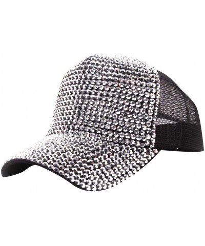 Women Men Studded Rhinestone Crystals Adjustable Ponytail Mesh Baseball Cap Shiny Bling Casual Sports Cap Silver $6.43 Baseba...