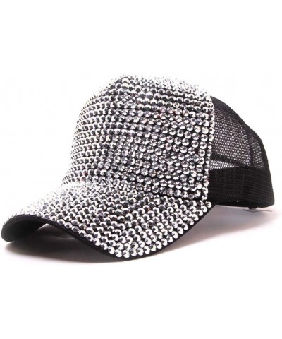 Women Men Studded Rhinestone Crystals Adjustable Ponytail Mesh Baseball Cap Shiny Bling Casual Sports Cap Silver $6.43 Baseba...